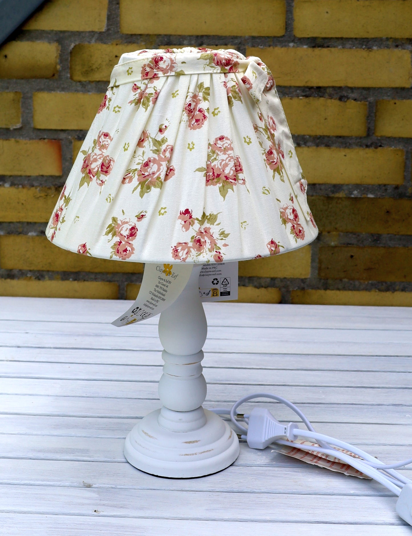 Lampenschirm E27 Baumwolle Rosen Creme - Landhausstil Romantisch 22,5cm