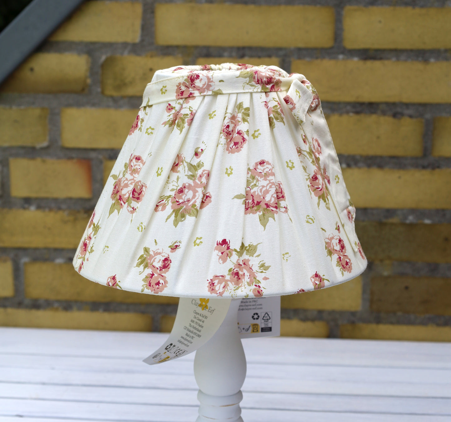 Lampenschirm E27 Baumwolle Rosen Creme - Landhausstil Romantisch 22,5cm