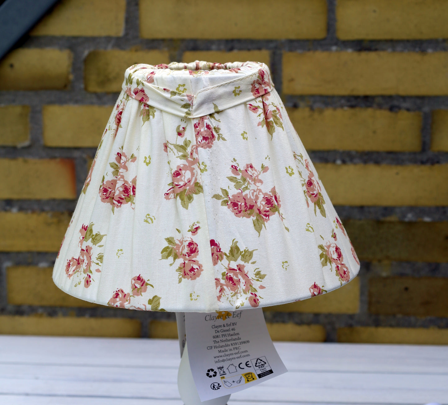 Lampenschirm E27 Baumwolle Rosen Creme - Landhausstil Romantisch 22,5cm