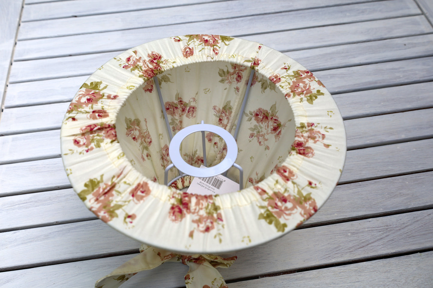 Lampenschirm E27 Baumwolle Rosen Creme - Landhausstil Romantisch 22,5cm