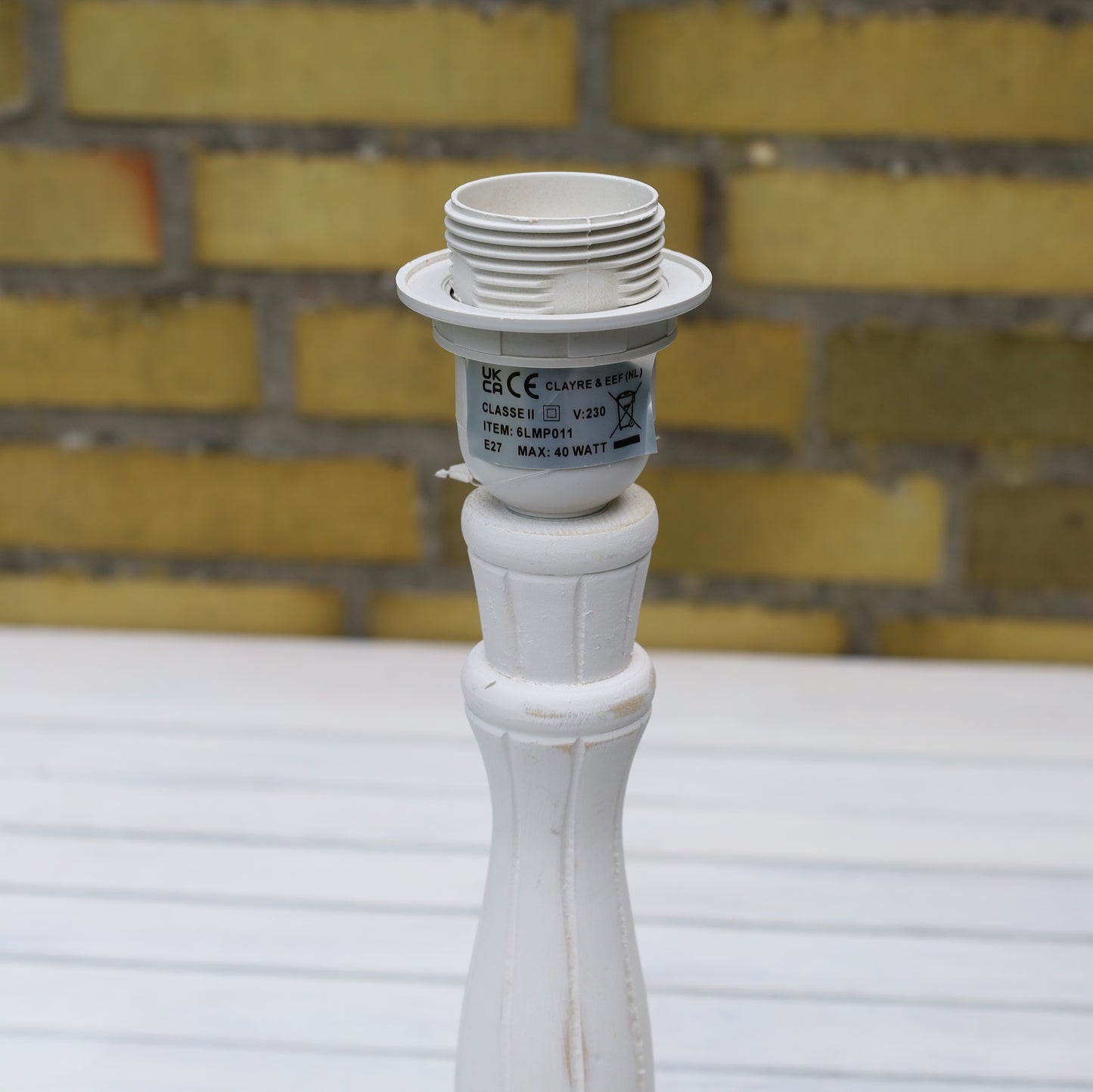 Lampenfuß Holz Weiß Shabby Chic - E27 Fassung ohne Schirm