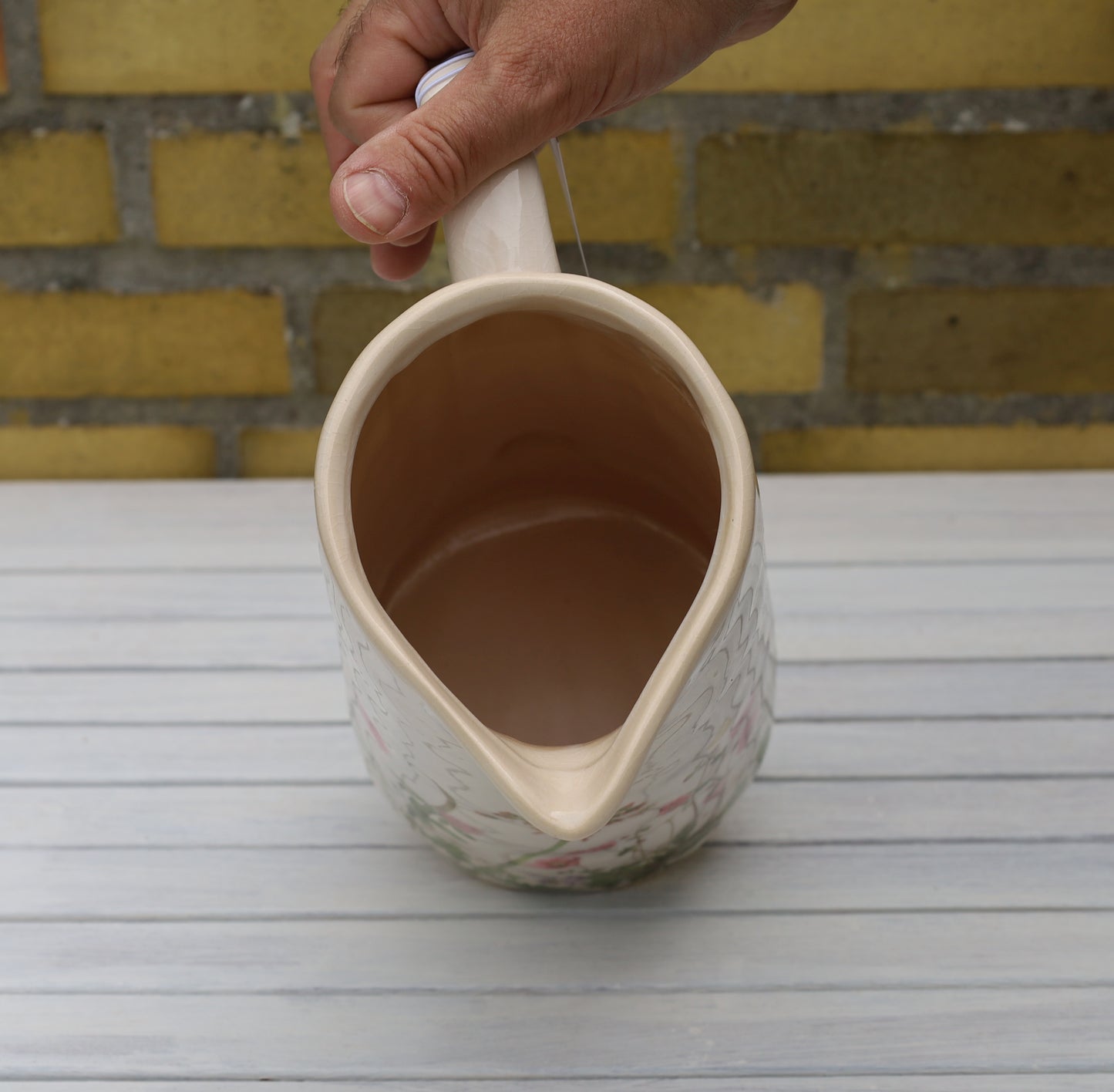 Keramik Krug Beige mit Frühlingswiesen-Motiv - Vase Landhausstil
