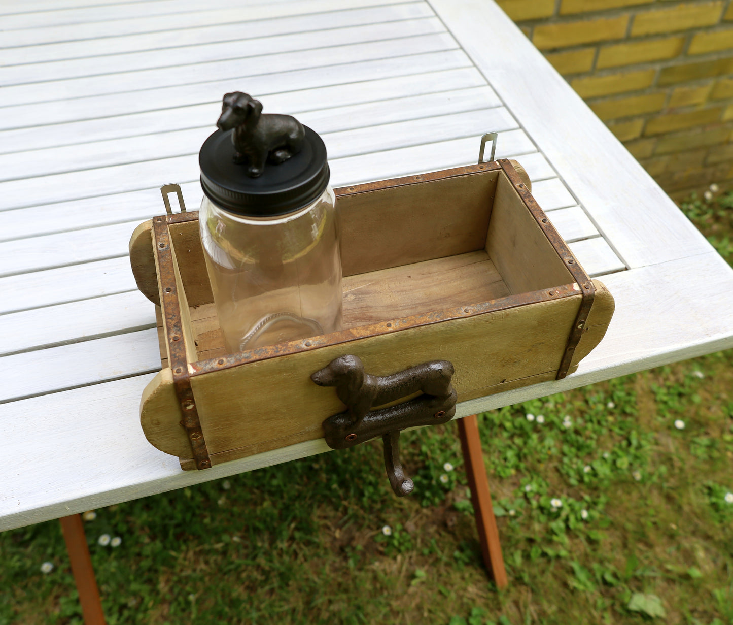 Wandhaken aus Gusseisen, Dackel mit Knochen, Hundegarderobe