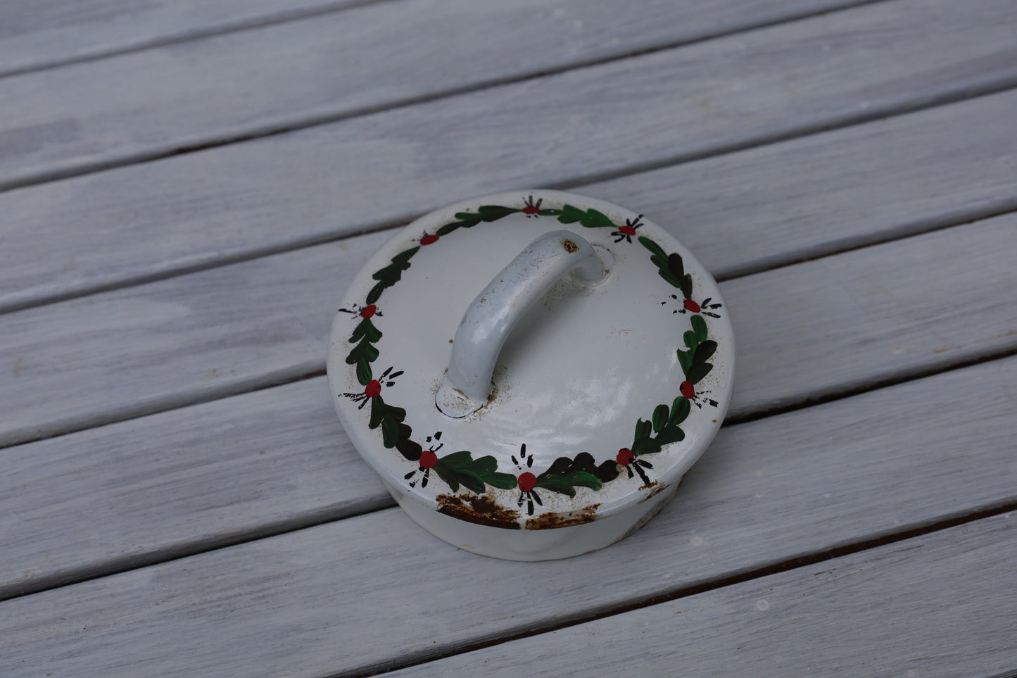 Vintage Emaille-Milchkanne mit Bauernmalerei