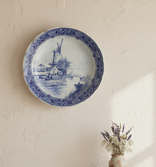 Delfter Keramik Teller mit Windmühle - Original Delft Blau-Weiß Ø 30 cm