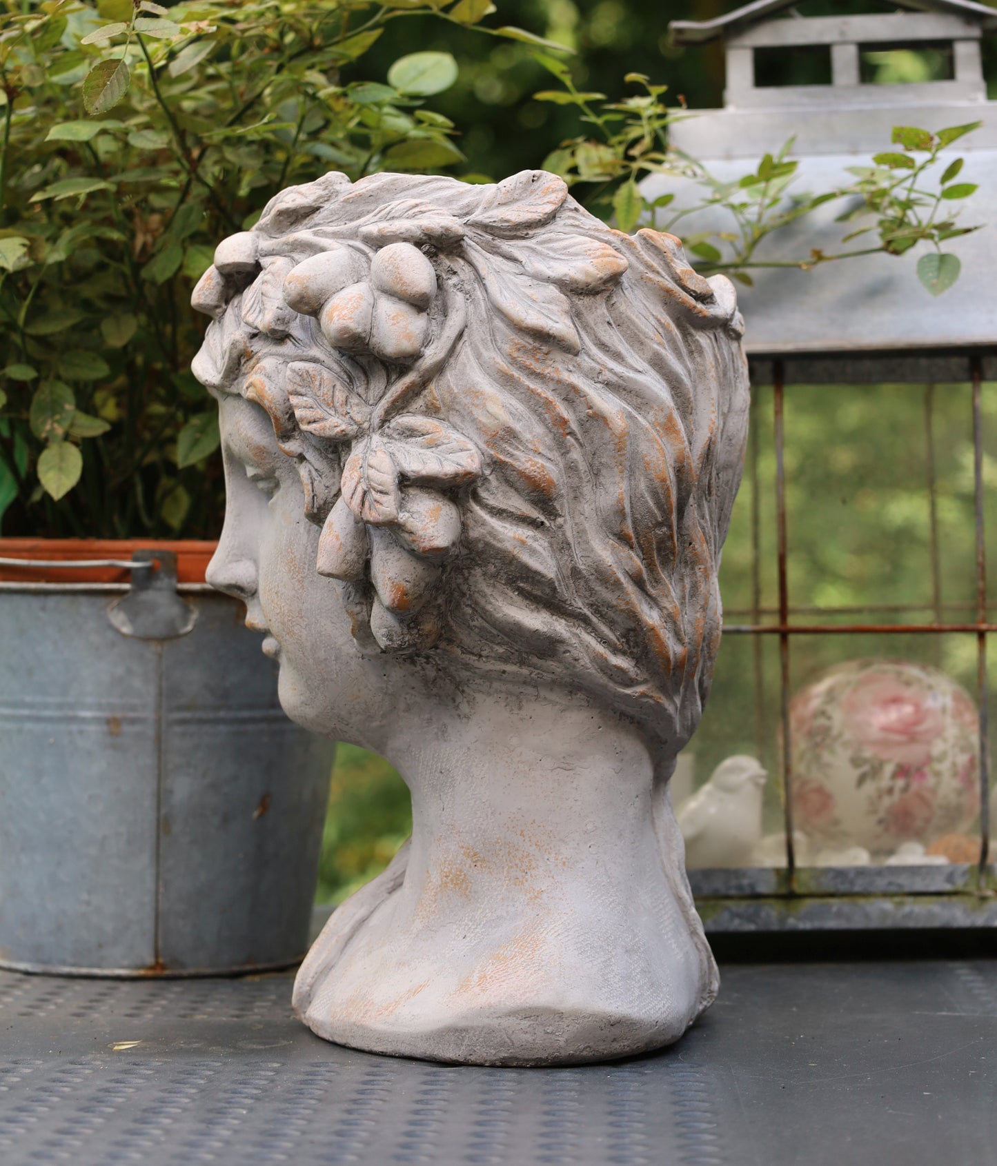 Pflanztopf Frauenbüste Steinguss 22x20x30 cm - Grau Shabby Chic Garten Deko