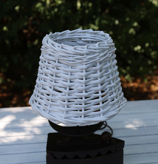 Rattan Lampenschirm Weiß E27 - Romantische Landhausstil Lampe