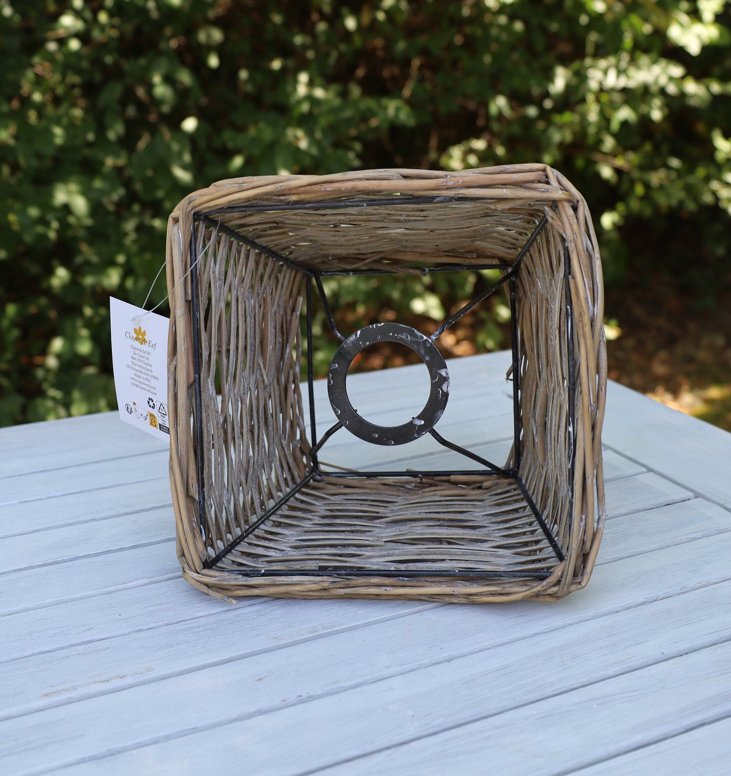 Quadratischer Lampenschirm Rattan Braun E27 - Landhausstil Shabby Chic