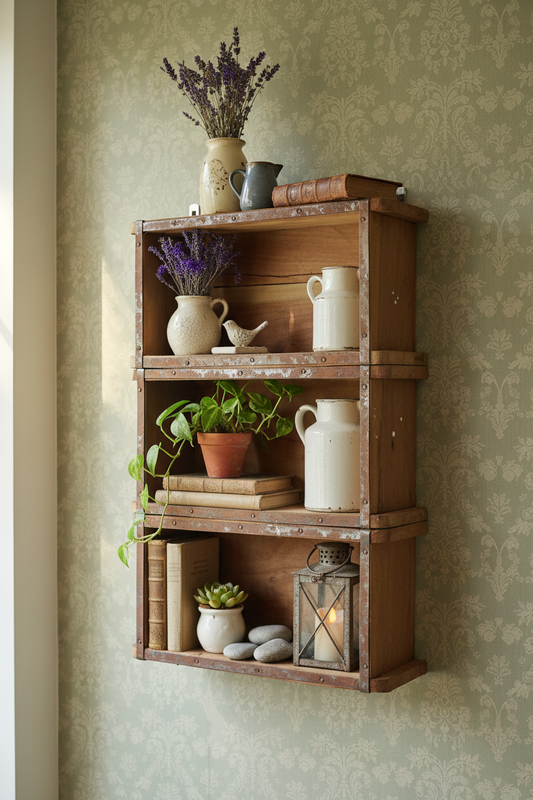 Rustikales Wandregal aus Holz-Ziegelformen - Vintage Braun {{ Shabby Chic und Landhaus Deko }} {{ www.Stein-Alt.de The cosy Cottage }}