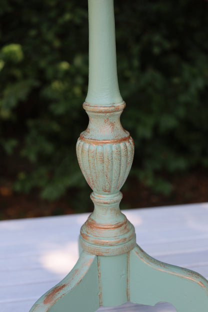 Vintage Pflanzenständer / Blumenhocker aus Holz in Mintgrün {{ Shabby Chic und Landhaus Deko }} {{ www.Stein-Alt.de }}