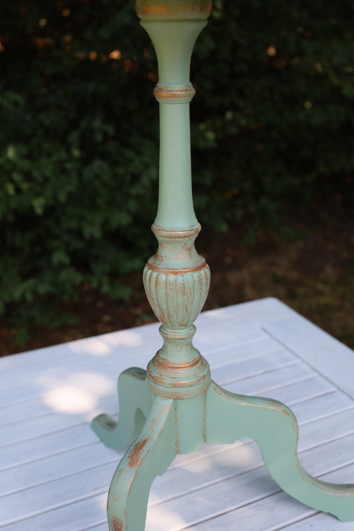 Vintage Pflanzenständer / Blumenhocker aus Holz in Mintgrün {{ Shabby Chic und Landhaus Deko }} {{ www.Stein-Alt.de }}