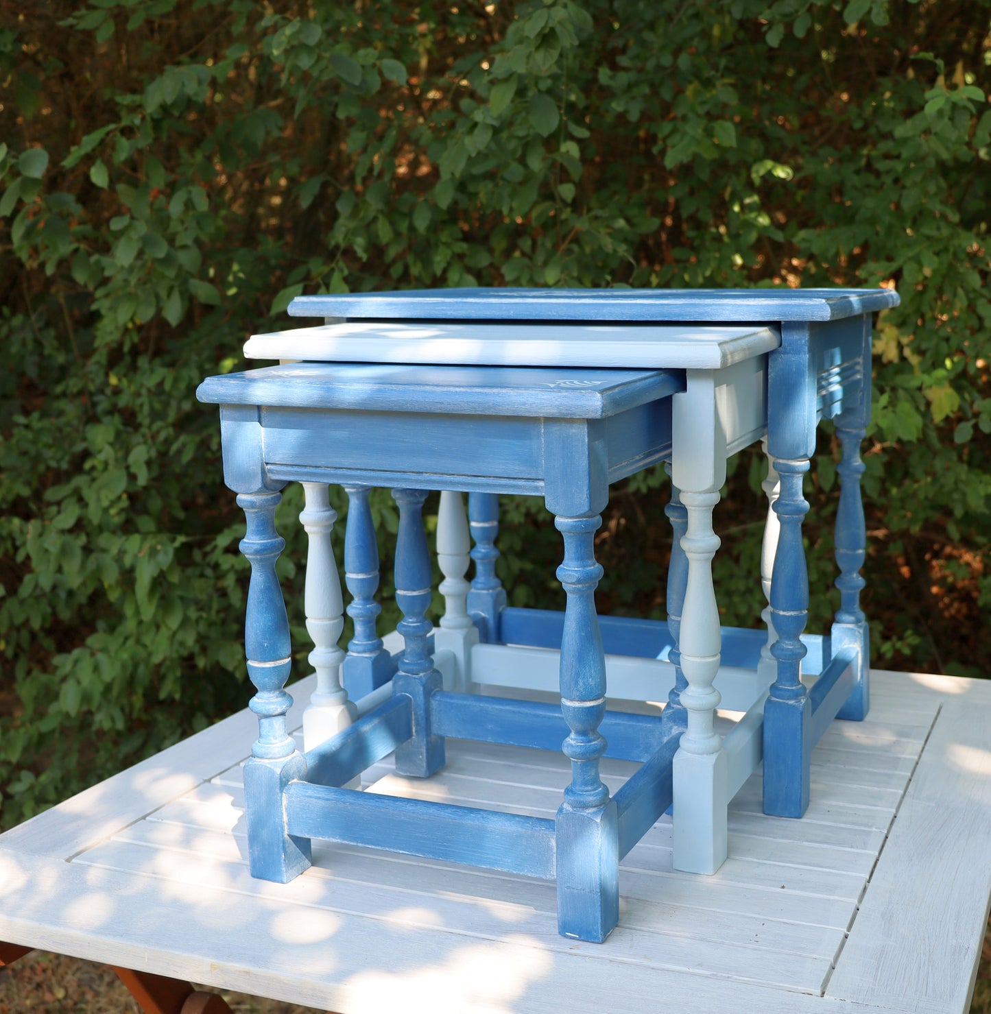 Maritime Beistelltische Blau 3er Set - Shabby Chic Holztische