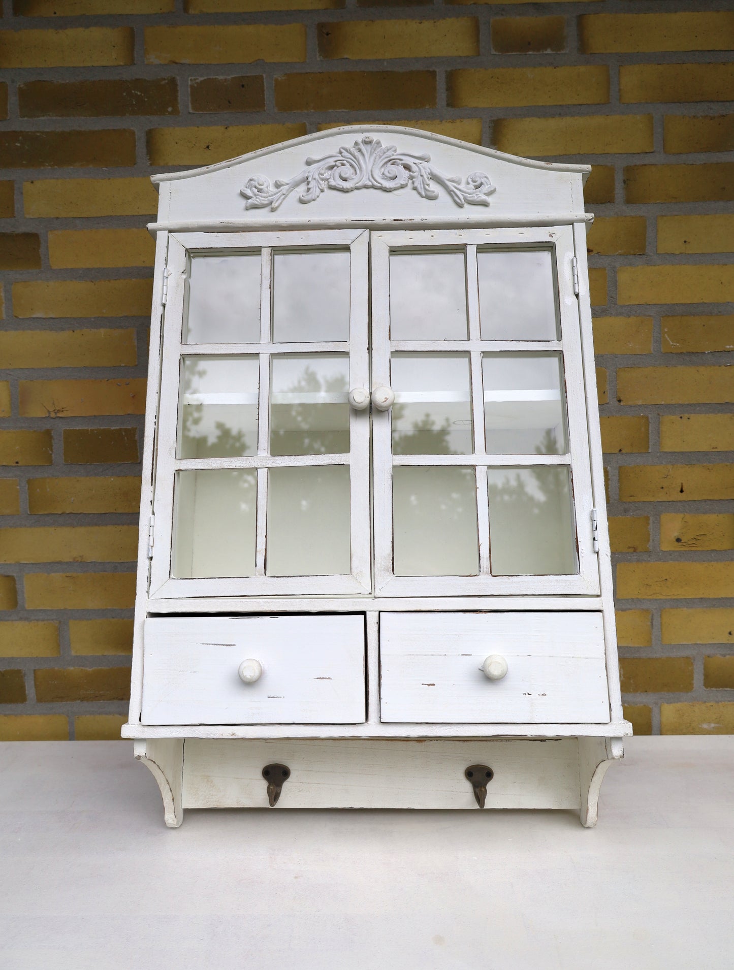 Shabby Chic Hängeschrank Weiß aus Holz - Wandschrank mit Schubladen und Haken im Landhausstil