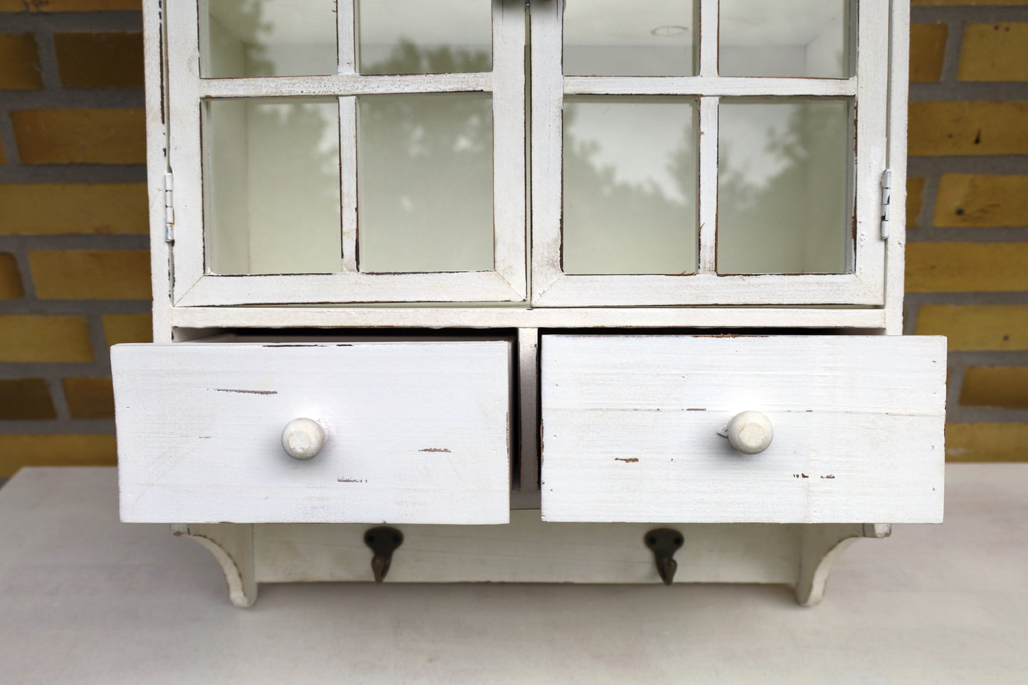 Shabby Chic Hängeschrank Weiß aus Holz - Wandschrank mit Schubladen und Haken im Landhausstil