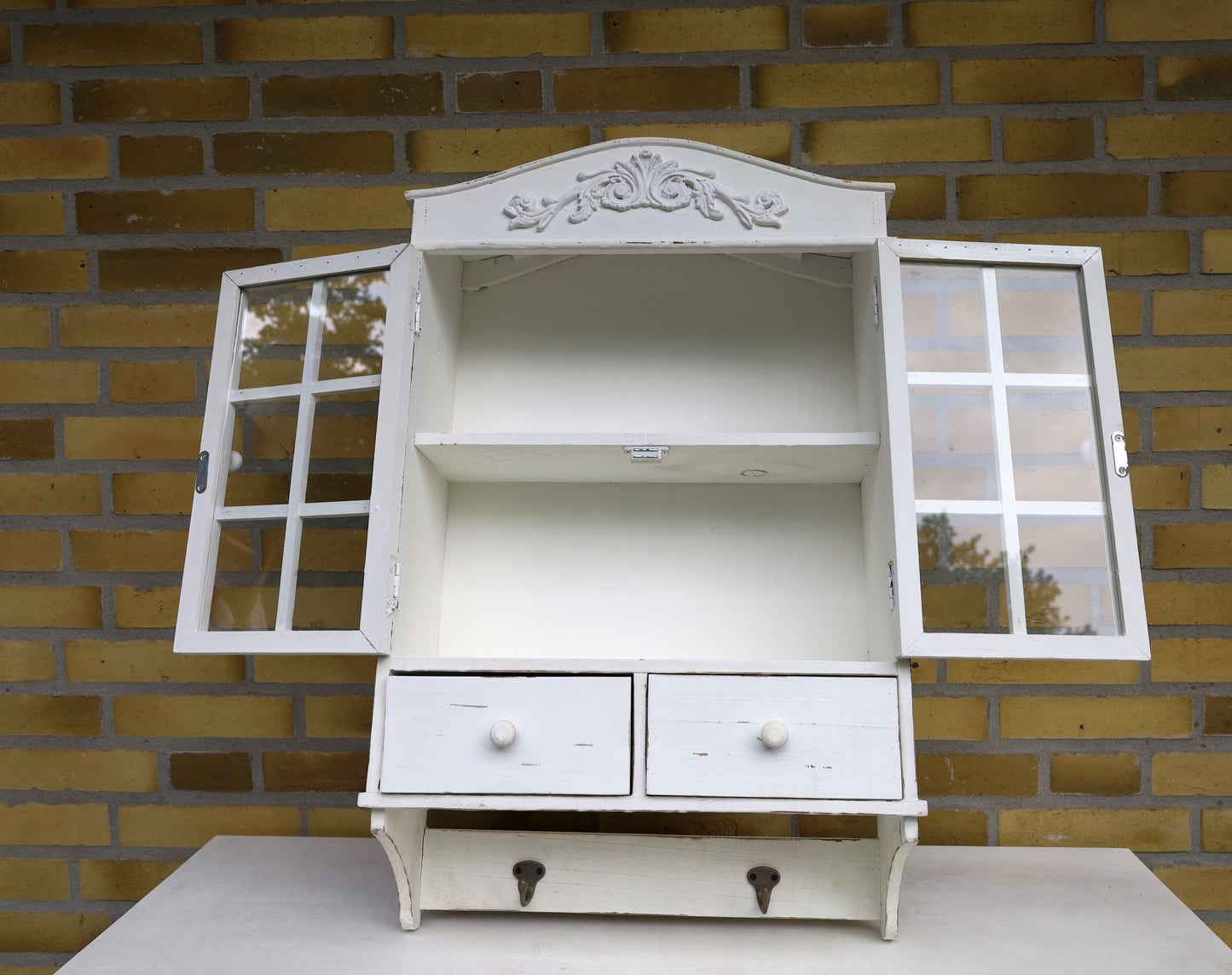 Shabby Chic Hängeschrank Weiß aus Holz - Wandschrank mit Schubladen und Haken im Landhausstil