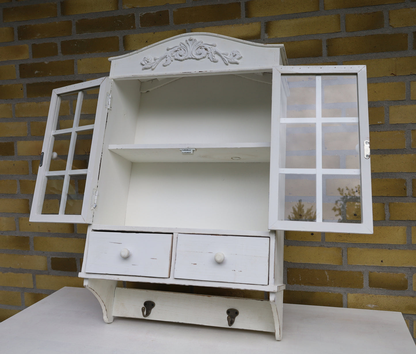 Shabby Chic Hängeschrank Weiß aus Holz - Wandschrank mit Schubladen und Haken im Landhausstil