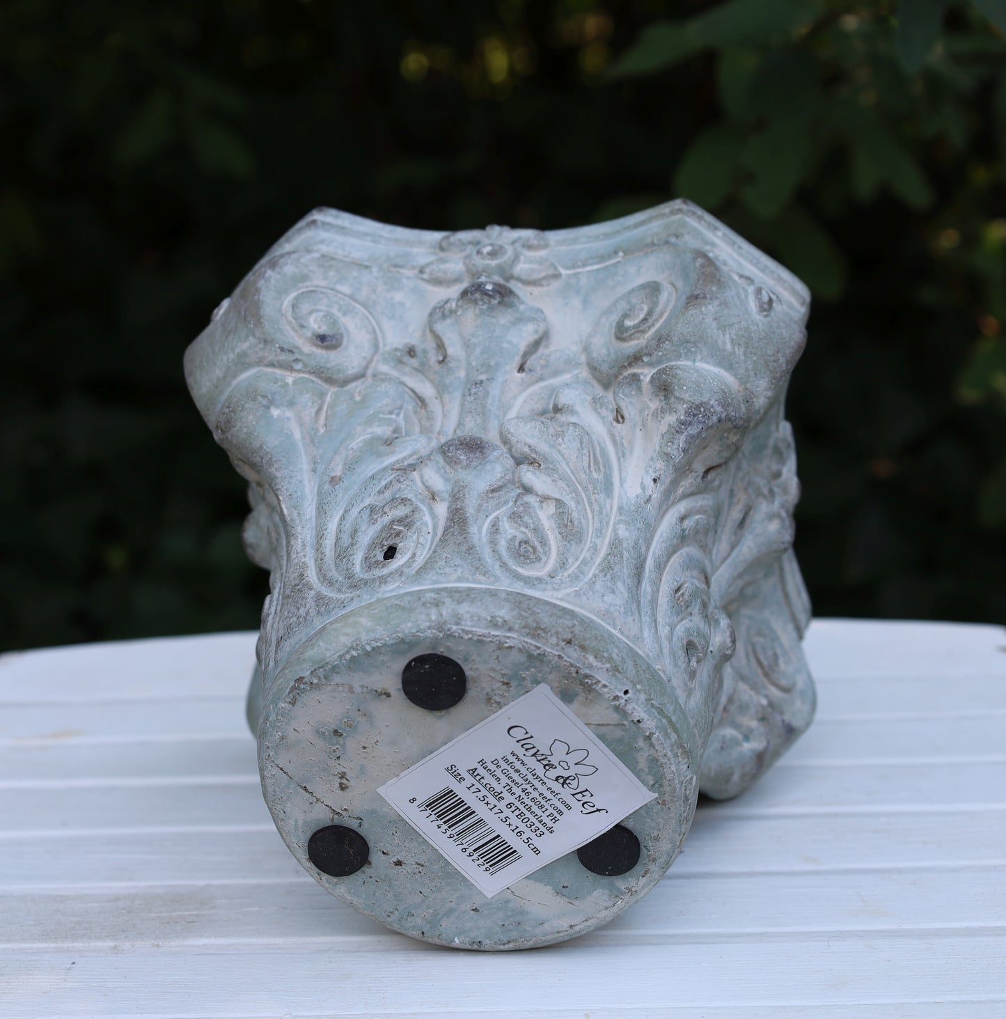 Klassischer Blumentopf aus Steinguss - Grau-Grün 17x17x16 cm