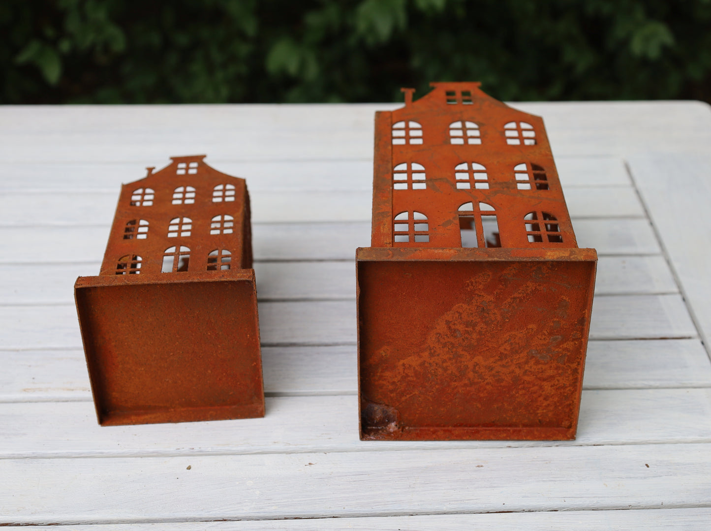 Edelrost-Häuschen 2er Set - Vintage Gartendekoration im Shabby Chic Stil