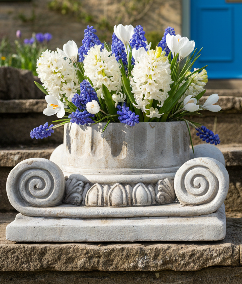 Pflanztopf Steinguss Grau - Klassische Säule für Balkon & Garten