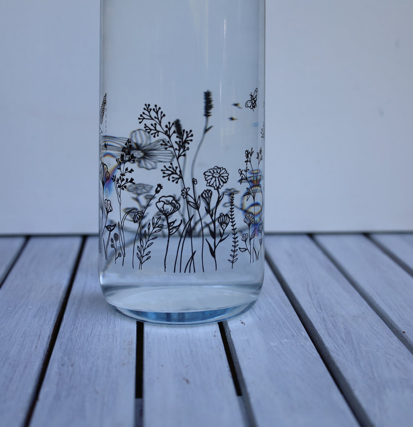 Glaskaraffe 1L Wiesenblumen Schwarz - Clayre & Eef Wasserkaraffe Landhaus