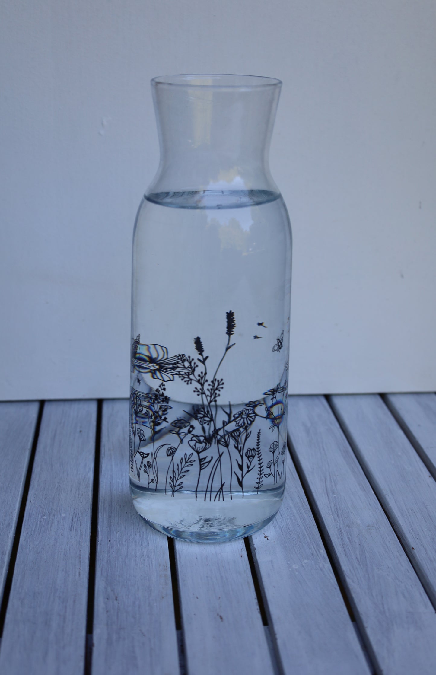 Glaskaraffe 1L Wiesenblumen Schwarz - Clayre & Eef Wasserkaraffe Landhaus