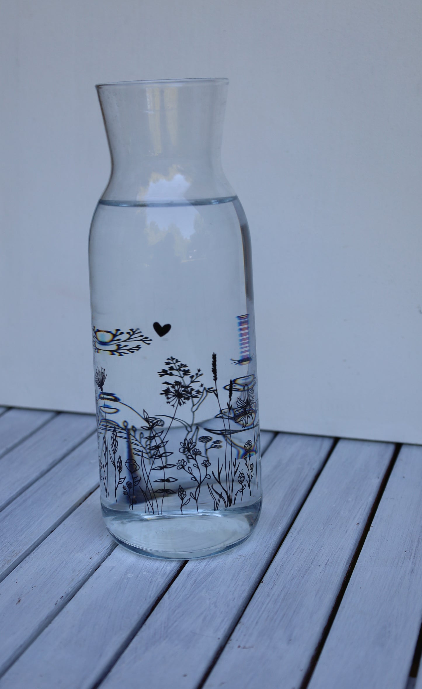 Glaskaraffe 1L Wiesenblumen Schwarz - Clayre & Eef Wasserkaraffe Landhaus