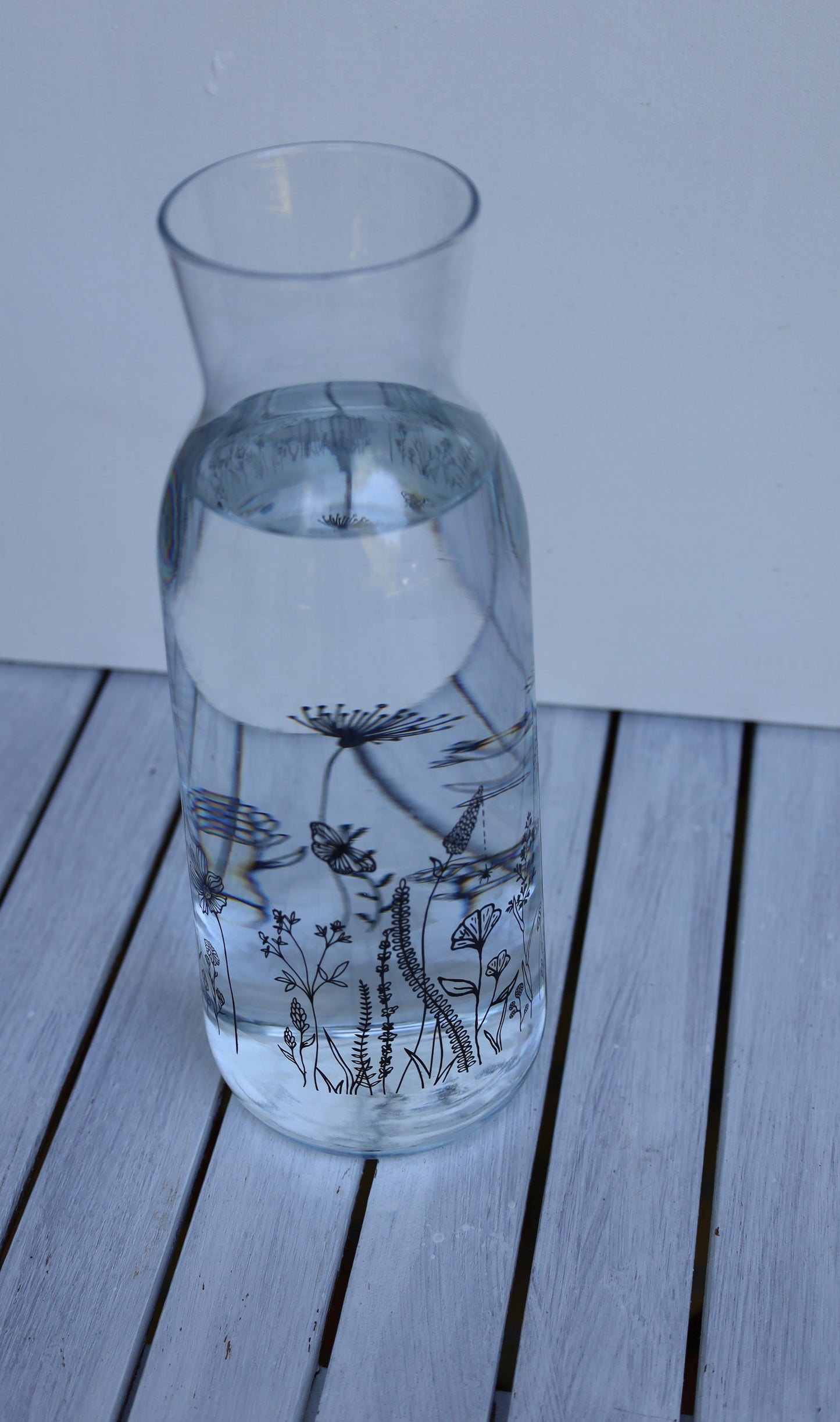 Glaskaraffe 1L Wiesenblumen Schwarz - Clayre & Eef Wasserkaraffe Landhaus