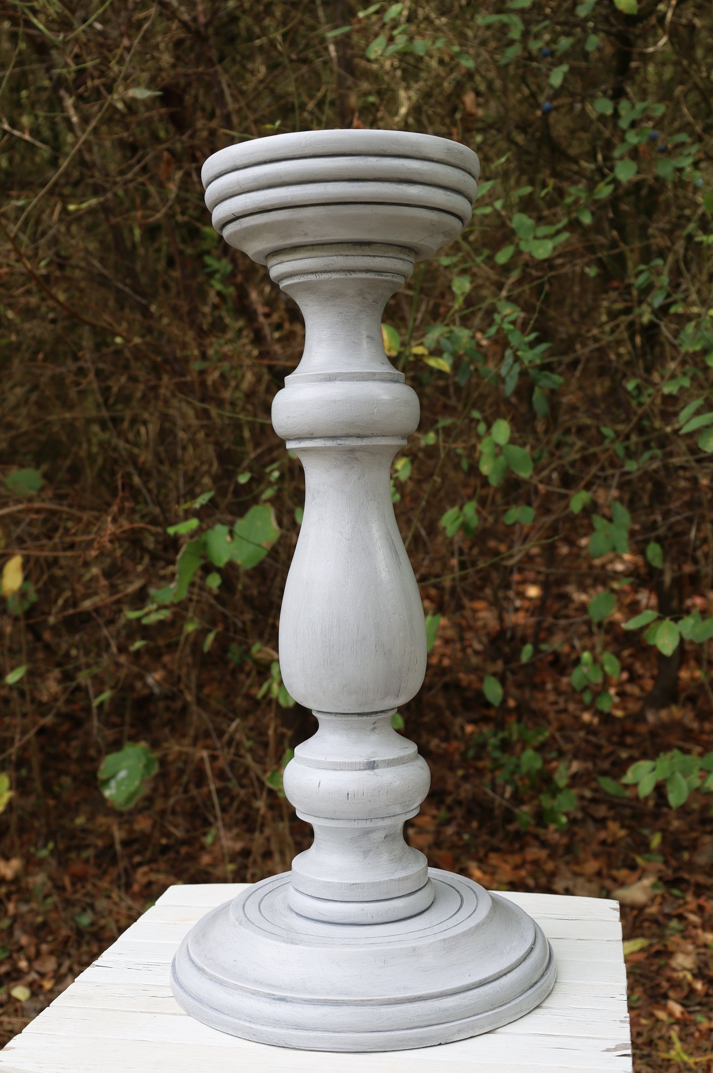 Dekorative Holzsäule Grau - Vintage Pflanzenständer & Kerzenleuchter