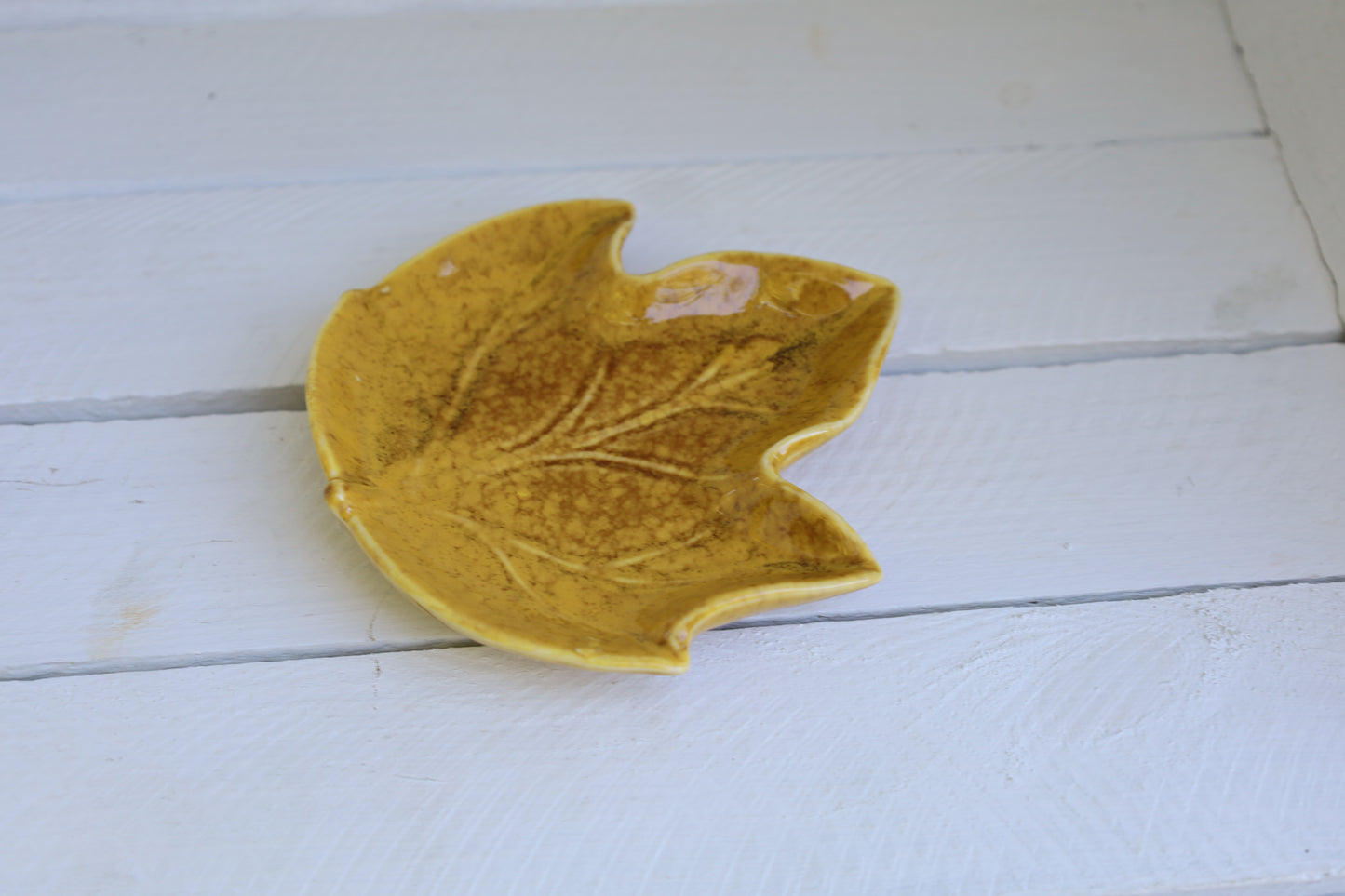 Keramik Schale Blattform Gelb 14x13 cm - Herbst Dekoration