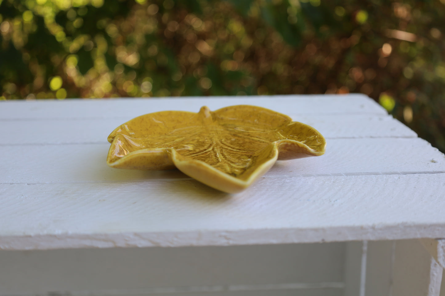 Keramik Schale Blattform Gelb 14x13 cm - Herbst Dekoration