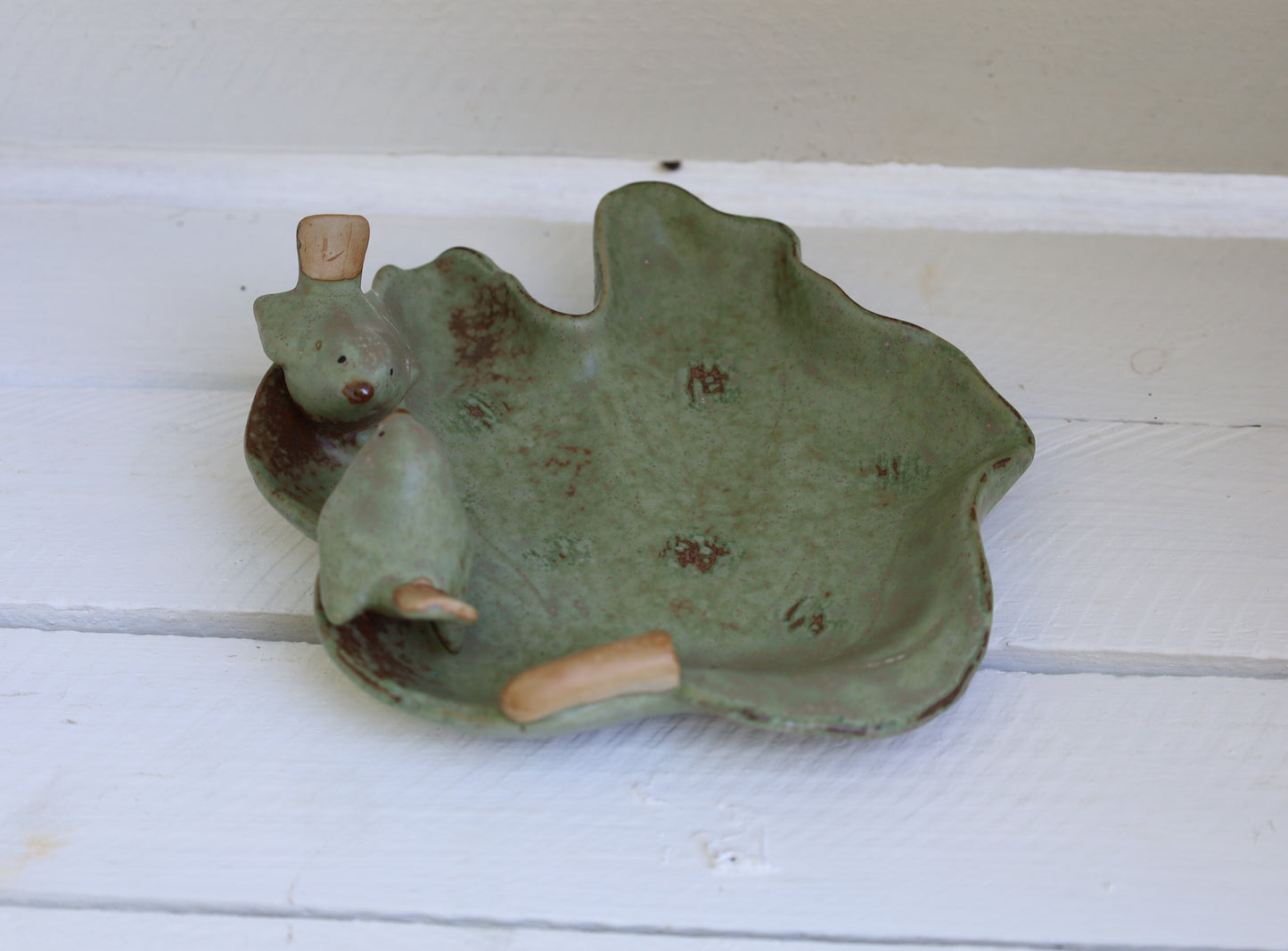 Keramik Schale Blattform mit Vögeln Grün - Clayre & Eef