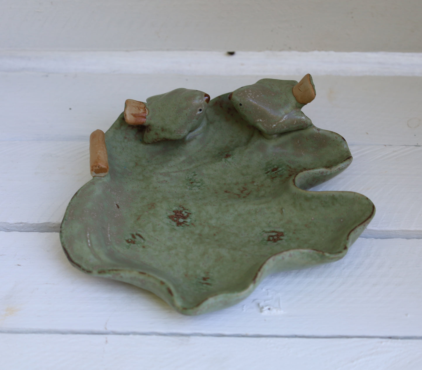 Keramik Schale Blattform mit Vögeln Grün - Clayre & Eef