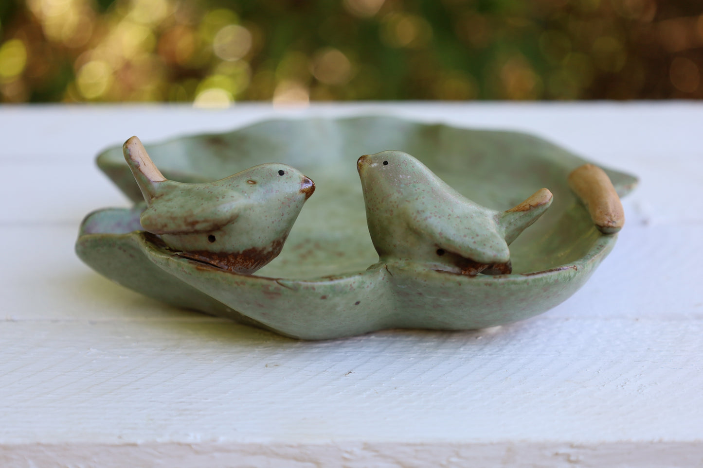 Keramik Schale Blattform mit Vögeln Grün - Clayre & Eef