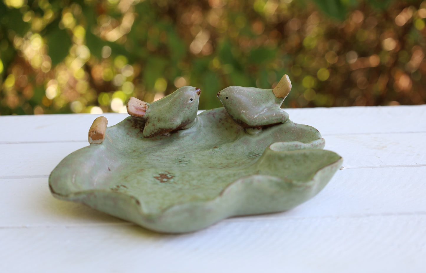 Keramik Schale Blattform mit Vögeln Grün - Clayre & Eef