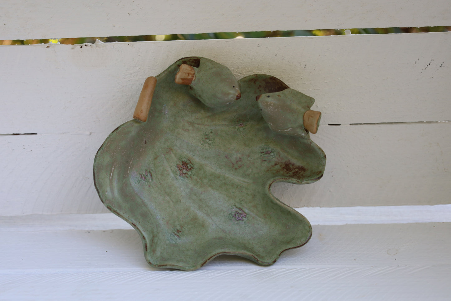 Keramik Schale Blattform mit Vögeln Grün - Clayre & Eef