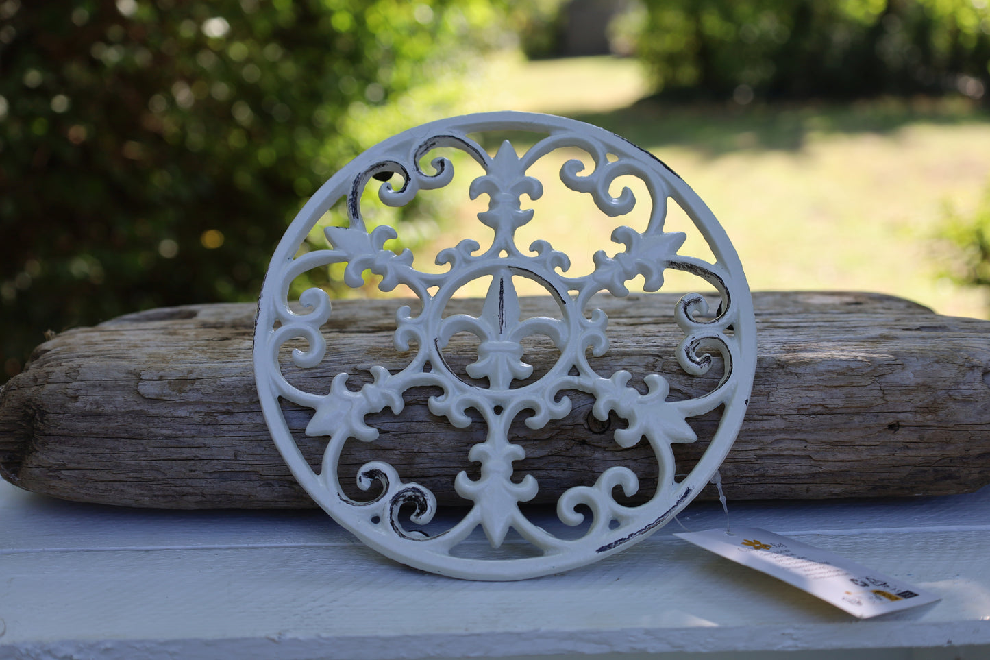 Topfuntersetzer Gusseisen Weiß - Französische Lilie Landhausstil Pfannenuntersetzer