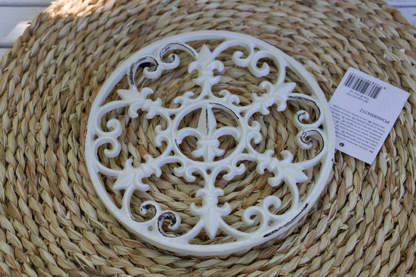 Topfuntersetzer Gusseisen Weiß - Französische Lilie Landhausstil Pfannenuntersetzer