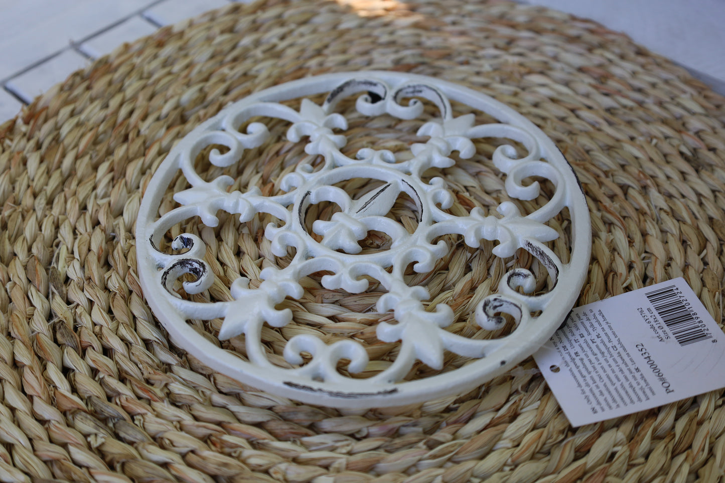 Topfuntersetzer Gusseisen Weiß - Französische Lilie Landhausstil Pfannenuntersetzer