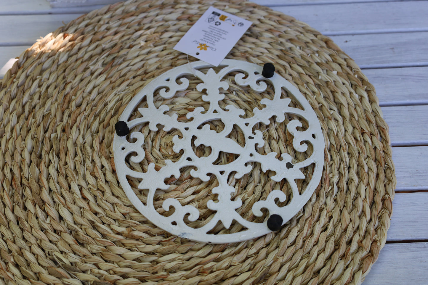 Topfuntersetzer Gusseisen Weiß - Französische Lilie Landhausstil Pfannenuntersetzer