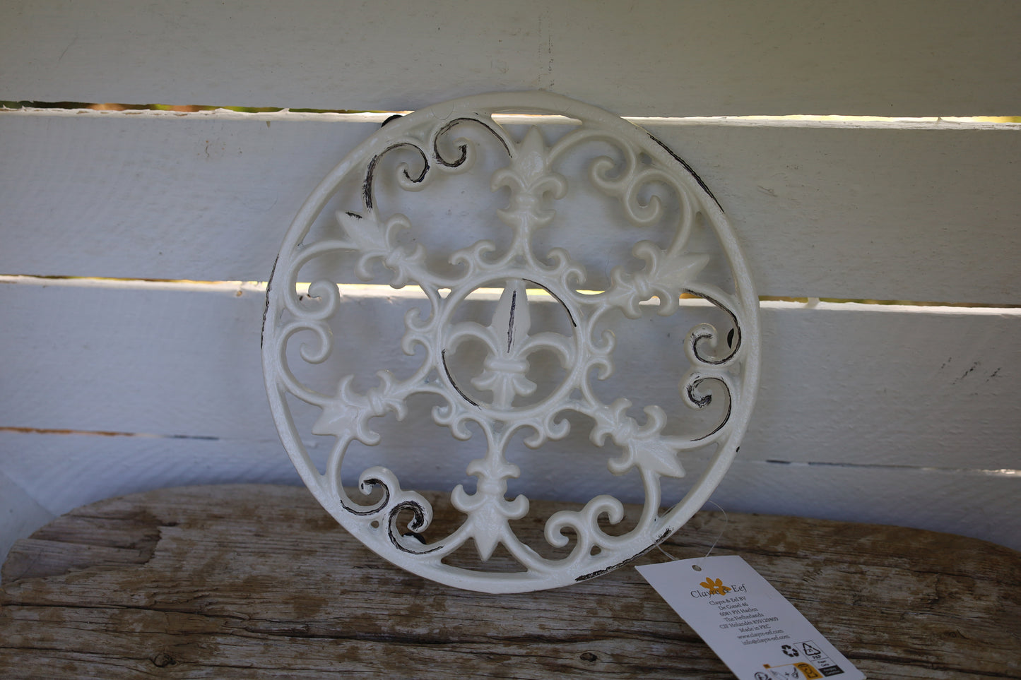 Topfuntersetzer Gusseisen Weiß - Französische Lilie Landhausstil Pfannenuntersetzer