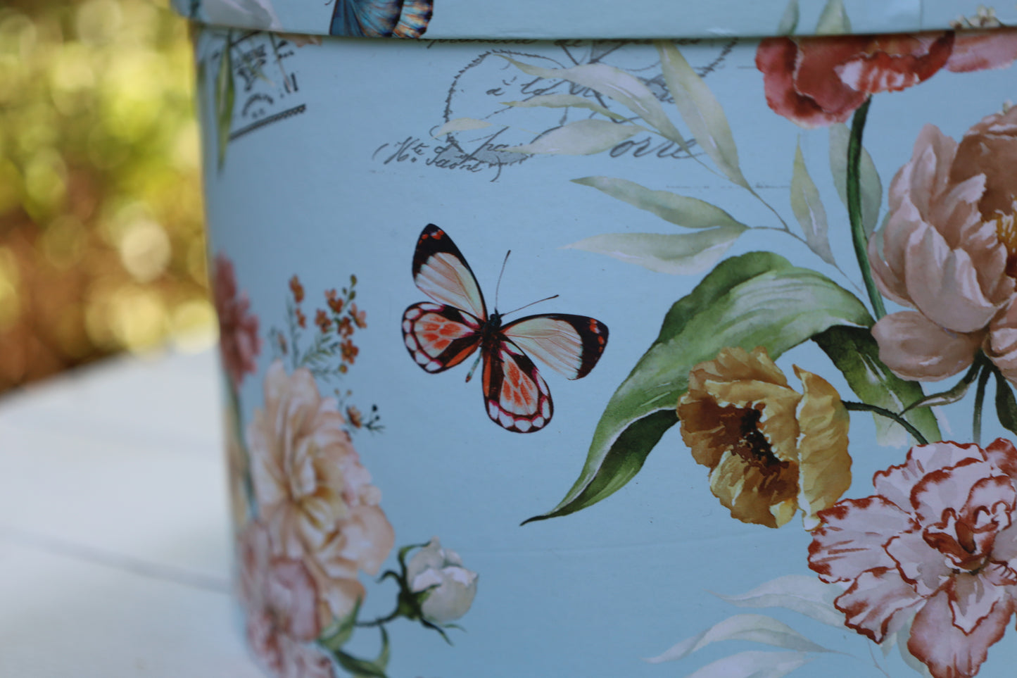 Aufbewahrungsboxen Blumen 3er Set - Runde Pappboxen Blau Landhausstil