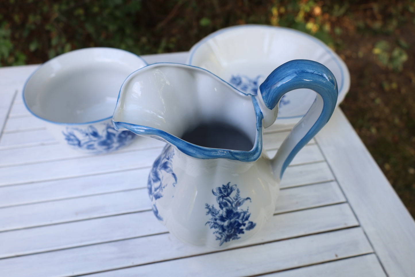 Delfter Blau Waschset Vintage - Keramik Schüssel, Krug & Nachttopf