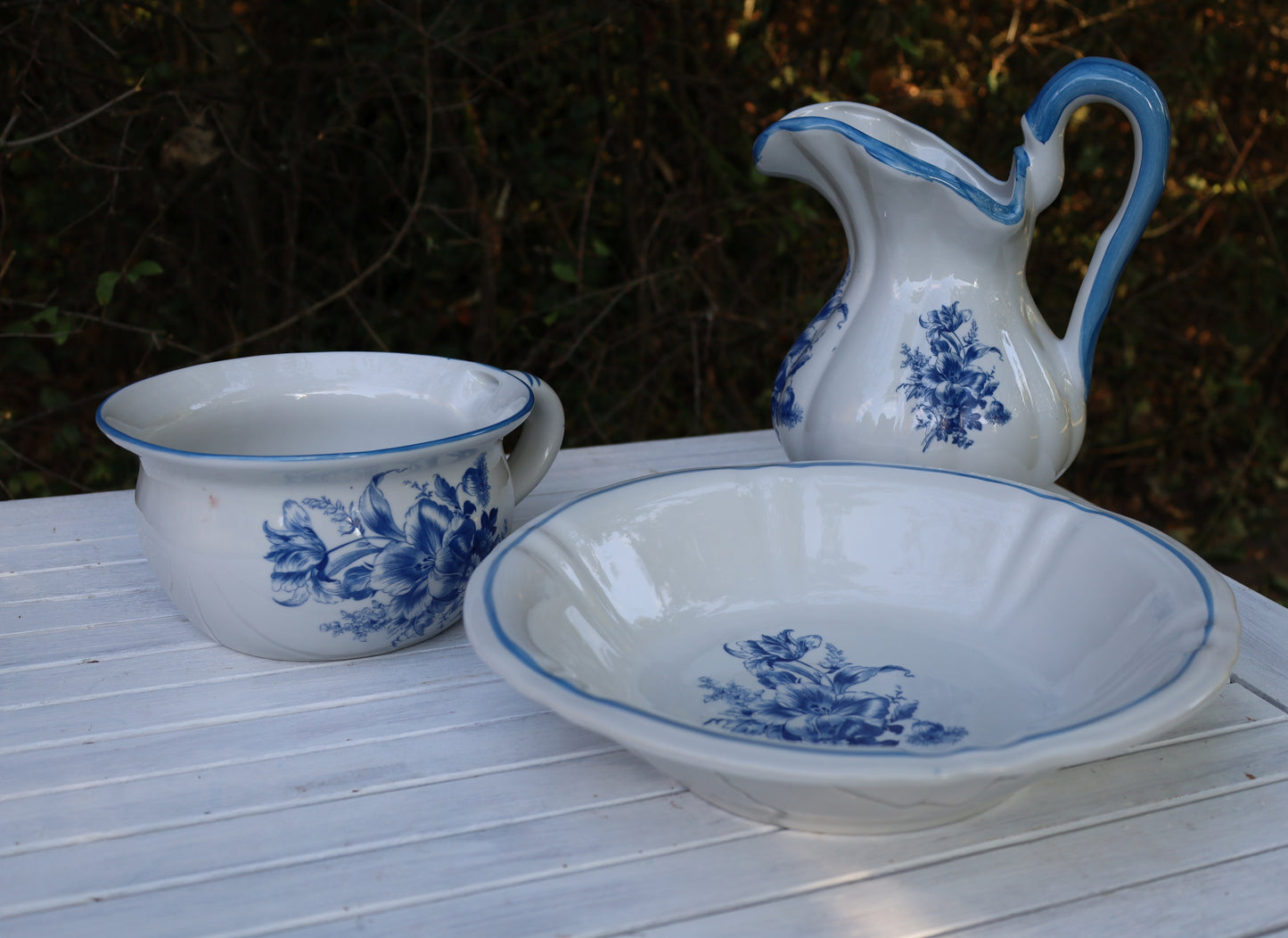 Delfter Blau Waschset Vintage - Keramik Schüssel, Krug & Nachttopf