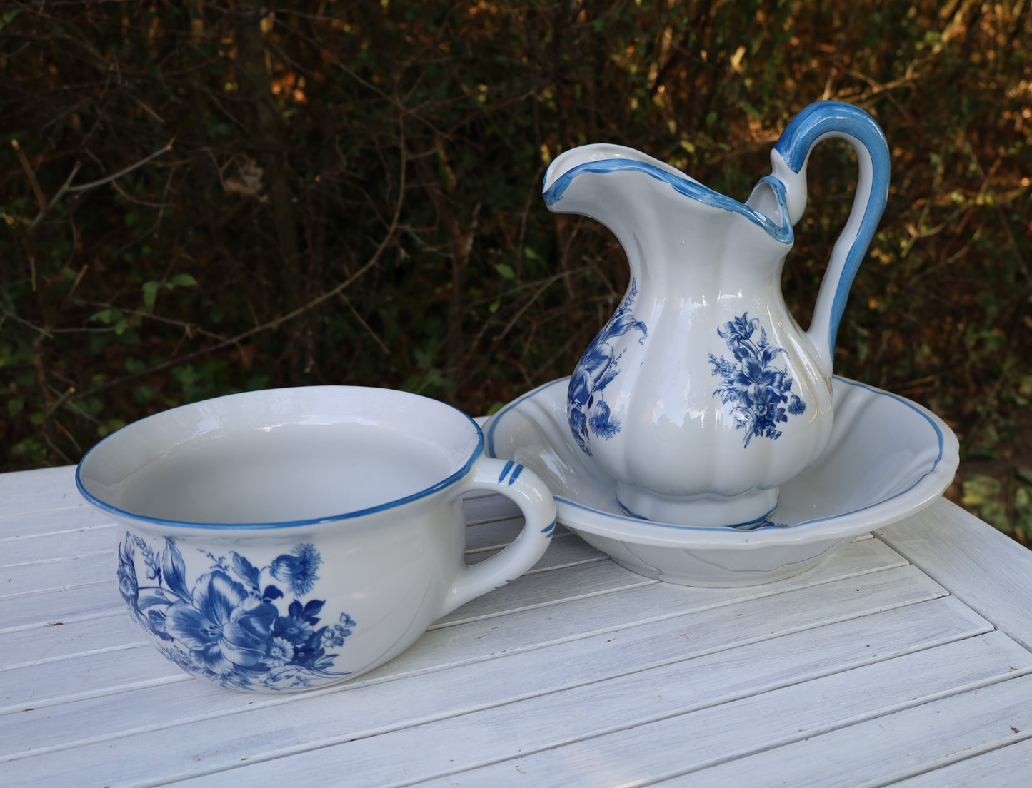 Delfter Blau Waschset Vintage - Keramik Schüssel, Krug & Nachttopf