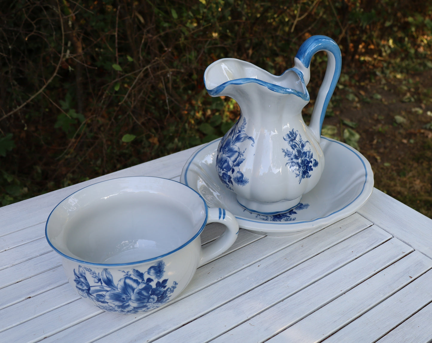 Delfter Blau Waschset Vintage - Keramik Schüssel, Krug & Nachttopf