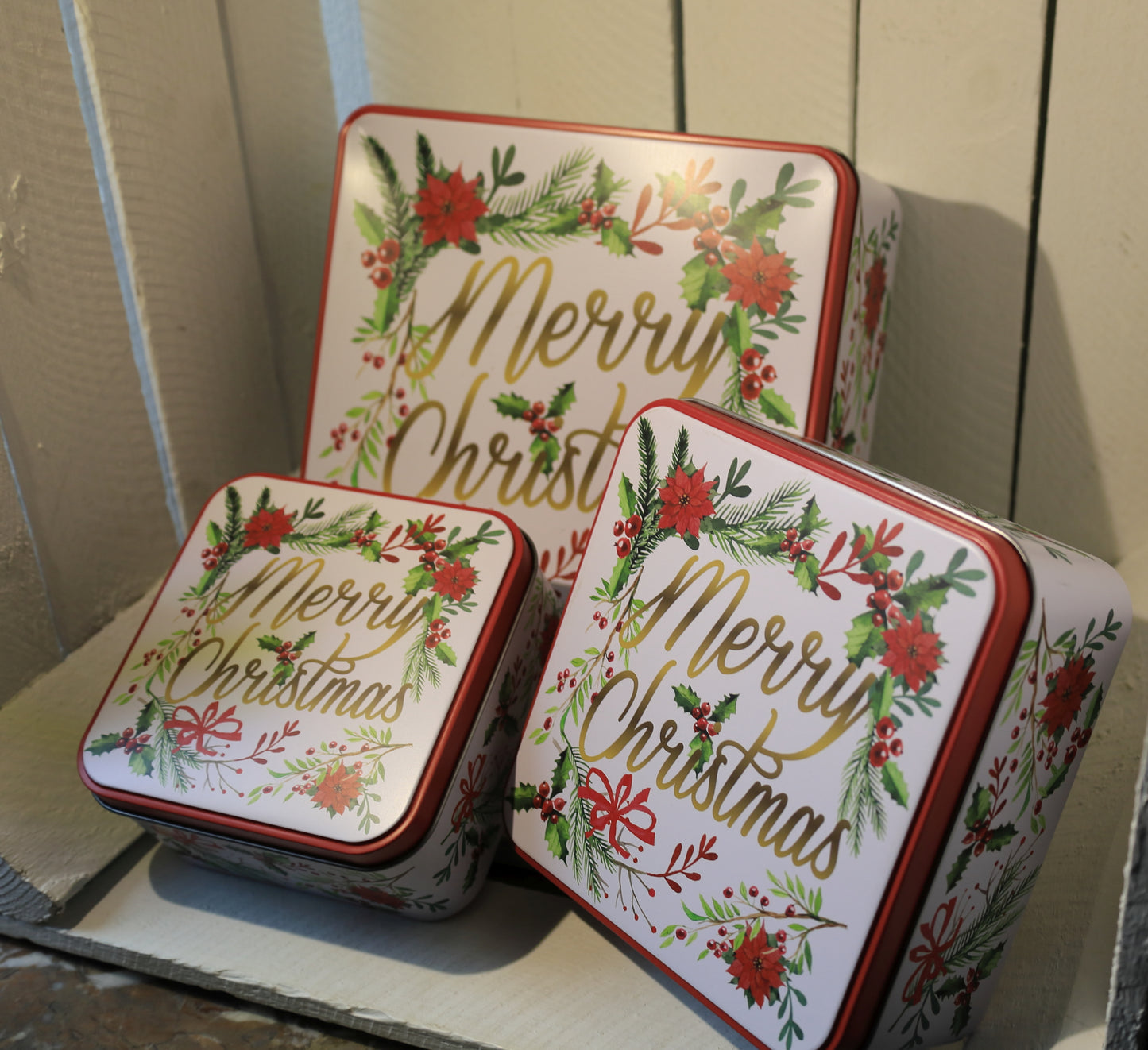 Plätzchendosen 3er Set Metall Weihnachten - Merry Christmas Keksdosen Landhausstil