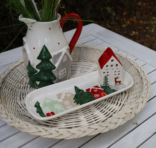 Keramik-Schale Winter-Landschaft - Weihnachtsdeko Landhausstil