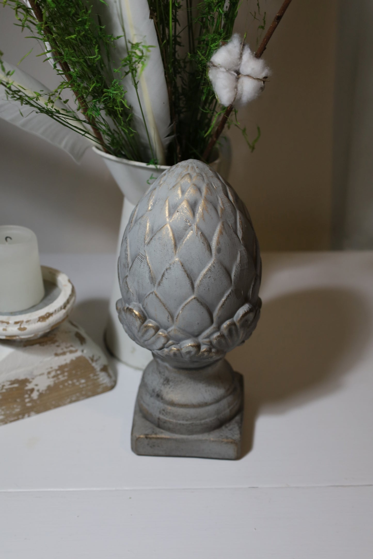 Pinienzapfen Terracotta Grau-Gold - Gartendeko Landhausstil