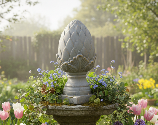 Pinienzapfen Terracotta Grau-Gold - Gartendeko Landhausstil