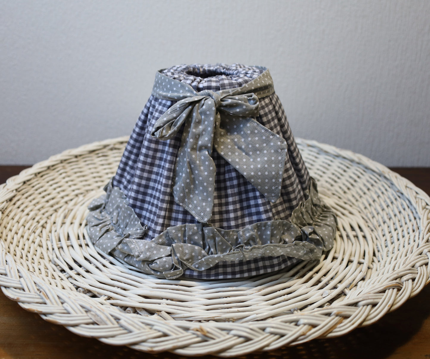 Lampenschirm Baumwolle Blau-Grau Kariert mit Punkten E27